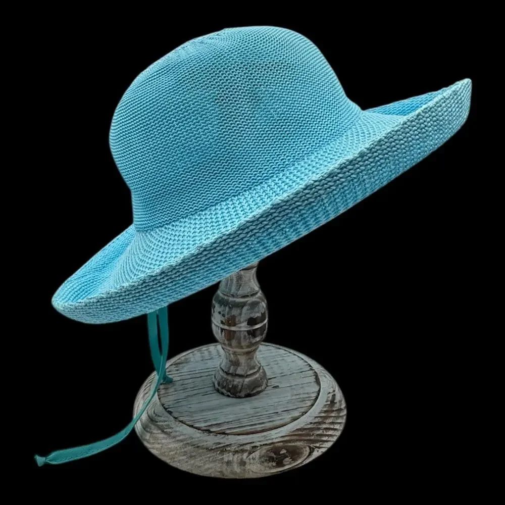 Wallaroo Womens Victoria Sun Hat Turquoise Blue Packable Adjustable Wide Brim